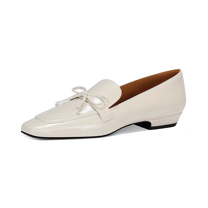 Spring and Summer Calfskin Retro Pattern Single Shoes 2cm Flat Heel Guangzhou Leather Shoes Size Sheepskin Insole Women's Shoes 3121-3