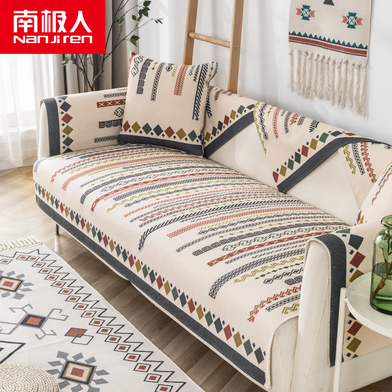 Cotton linen sofa cushion Four seasons universal non-slip minimalist minimalist modern fashion full cover cloth American leather sofa cover backrest towels