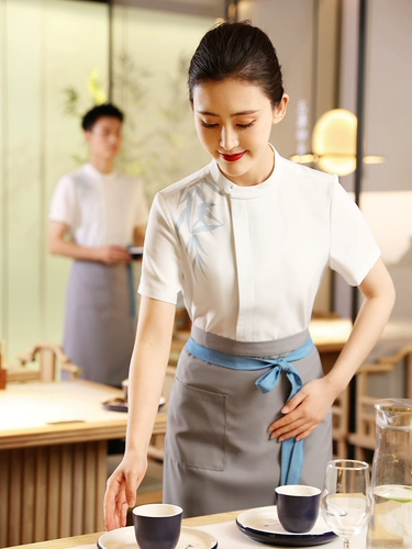 Рабочая одежда официанта -ресторана yiyantang Новый китайский отель Catering Hotel китайский стиль с коротким рукавом женская летняя одежда