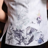 衣研堂 Рабочая одежда для официанта в отеле, ресторане, летняя женская одежда для общественного питания с тушью, одежда в китайском стиле с короткими рукавами