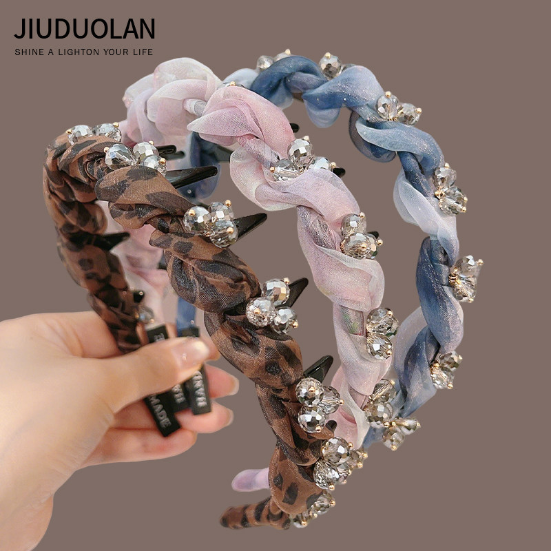 Rhinestone mesh headband for women with teeth, non-slip, high crown pressure hair tie headband, everyday wear, elegant hair clip head accessory