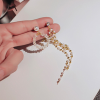 Asymmetrical Pearl Earrings 2020 New Trendy Internet Celebrity Temperament Tassel Earrings Crystal Earrings Women's Pure Silver Ear Accessories