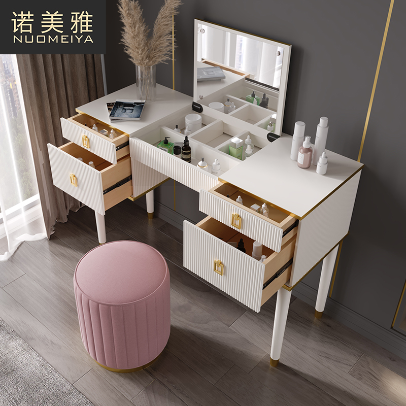 Modern simple light luxury flip dressing table bedroom solid wood net red ins wind storage cabinet with mirror dressing table