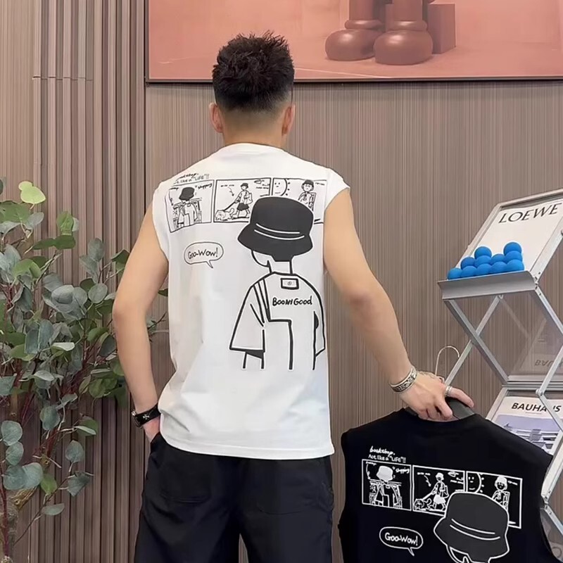 This Year's Popular Trendy Brand Back Printed Sleeveless T-Shirt Men's Cartoon Anime Character Pure Cotton Waistcoat Vest Top Trendy This Year's Popular Trendy Brand Back Printed Sleeveless T-Shirt Men's Cartoon Anime Character Pure Cotton Waistcoat Vest Top Trendy