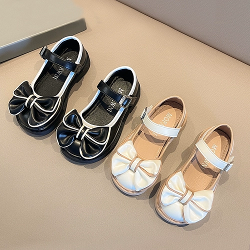 Девочки кожаные туфли 2024 весна и осень Новая черная Маризен Мягкое дно маленькие девочки принцесса jk одиночные туфли летняя женщина