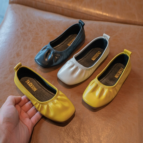 Девочки кожаные туфли 2024 весна и осень -новые девушки светлые сладкие туфли корейская булочка модные мягкие ноги суперзвезда молоко обувь