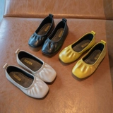 Девочки кожаные туфли 2024 весна и осень -новые девушки светлые сладкие туфли корейская булочка модные мягкие ноги суперзвезда молоко обувь