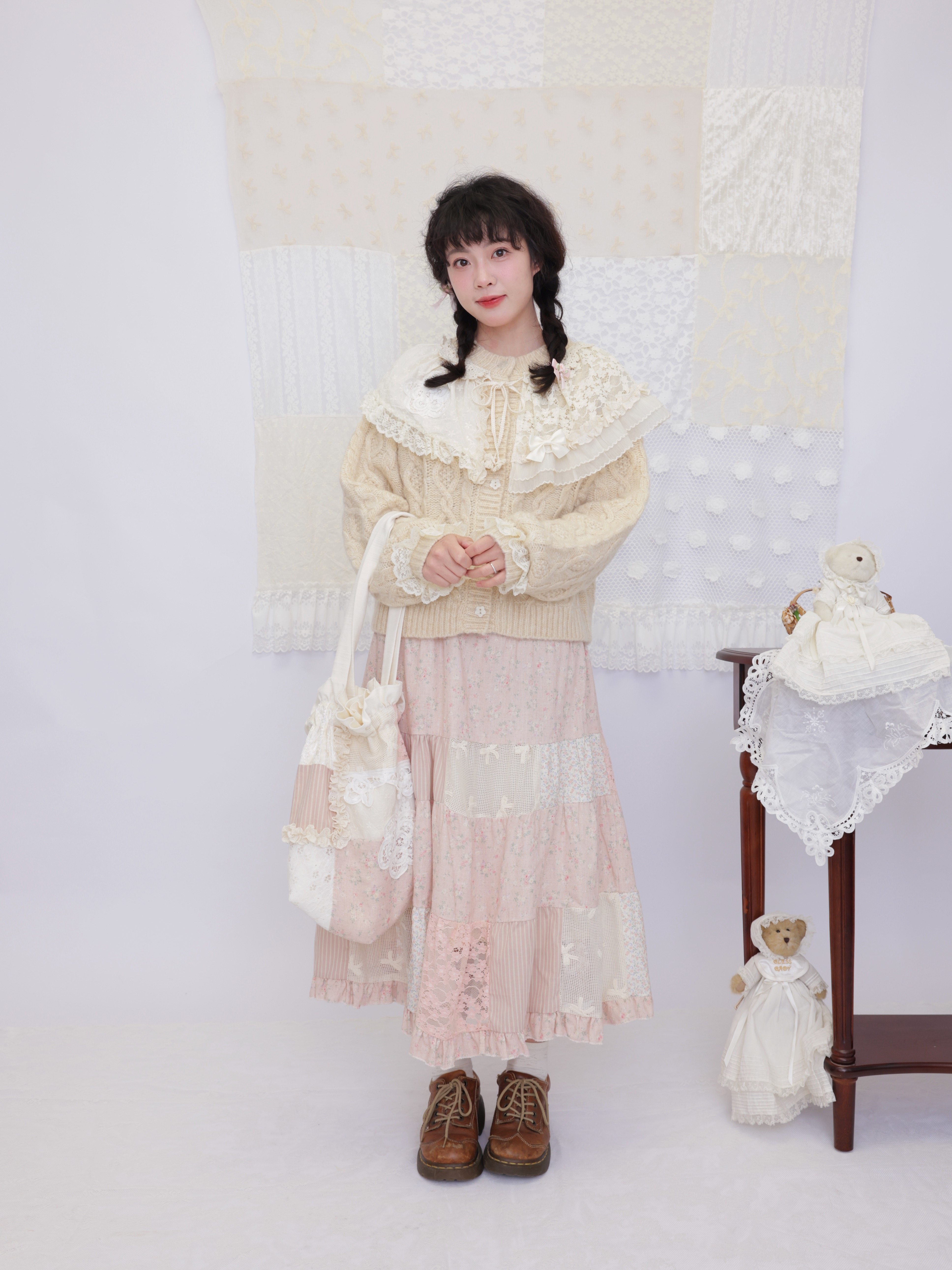 15%OFF】アンティーク調パッチワーク巾着ショルダーバッグ / 小花柄 