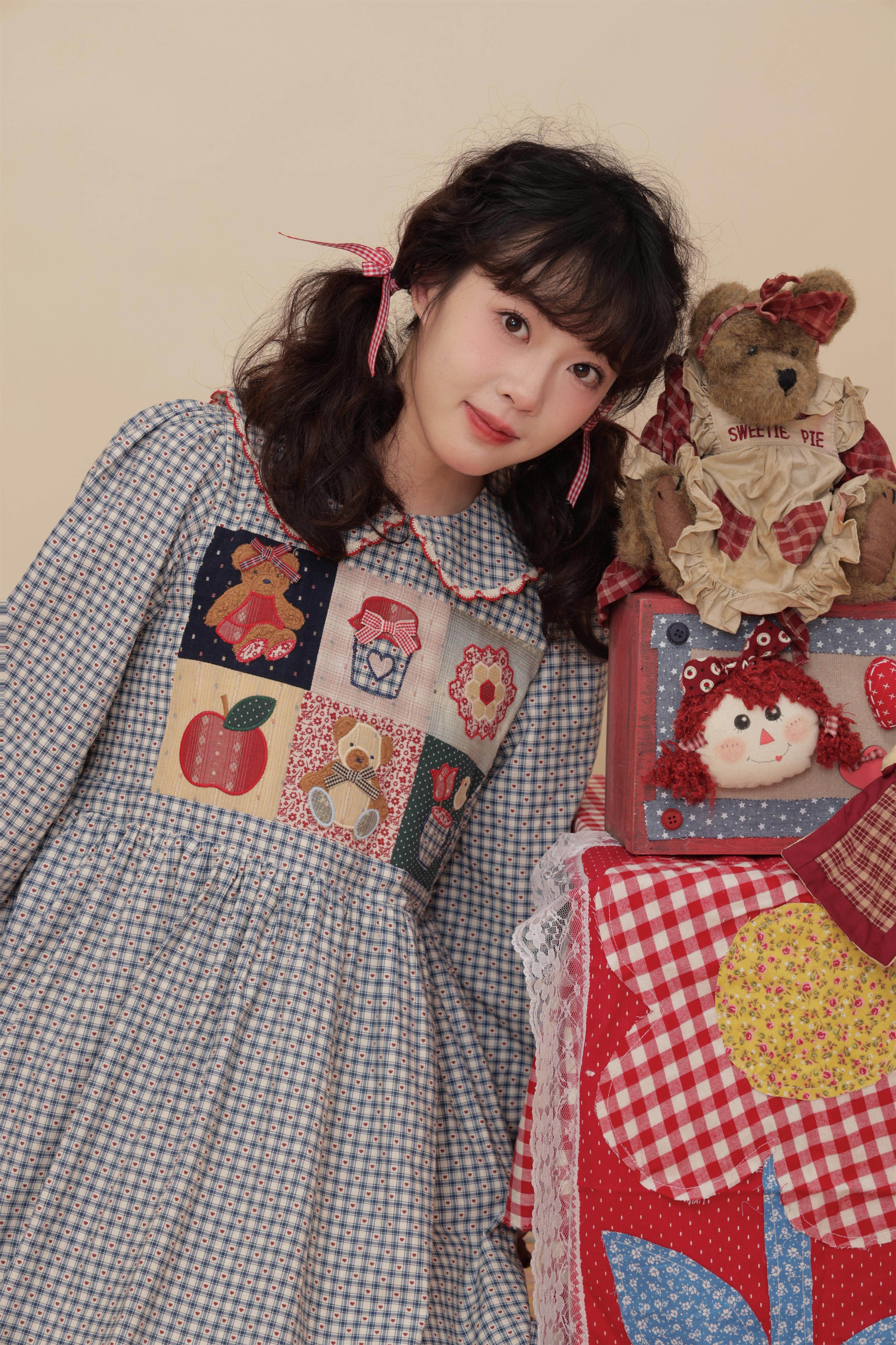 15%OFF】レトロガーリー パッチワークベアチェック柄ドーリーカラー