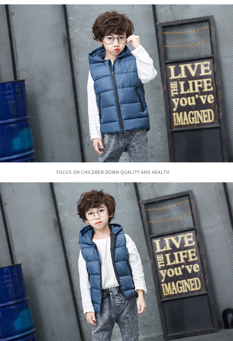 Giải phóng mặt bằng chống mùa mới cho trẻ em xuống vest vest cotton trong các bé trai và bé gái đội mũ trùm đầu bằng cotton áo gile cotton mềm mại cho bé