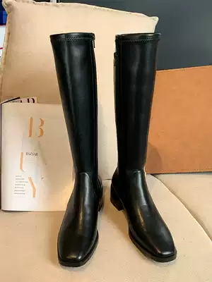 High ban ben elastic boots thin boots zipper thick heel square head mid-tube boots 2020 new women's long tube high tube riding boots