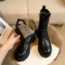 2020 new snow boots female fur one British style short boots thick cotton shoes winter plus velvet Martin boots