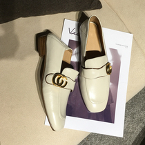 Black Loafers Womens Leather Pedal 2020 Autumn Muller Shoes Rough Heels Single Shoes Women Stepping Heels