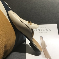 (Egg Dingcheng) Half slippers Women summer wear flat bottom bag leather leather shoes Muller lazy shoes women Cool