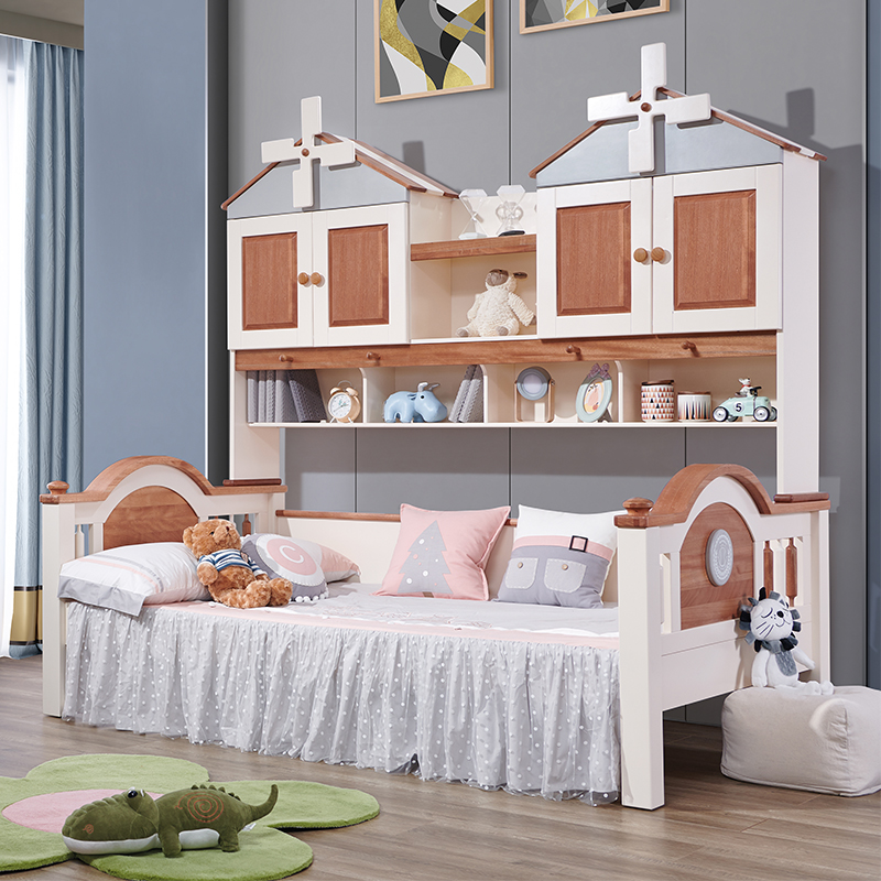 Sandalwood Wood Children's Bed Boy Single Wardrobe Bed Integrated Small Family Girl Princess Bed Solid Wood Windmill Bookcase Bed