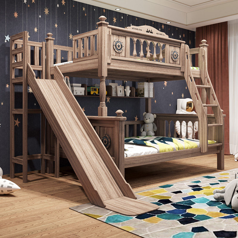 Customized sandalwood children's bed high and low bed mother bed all solid wood bunk bed bunk bed adult two-story bed with slide
