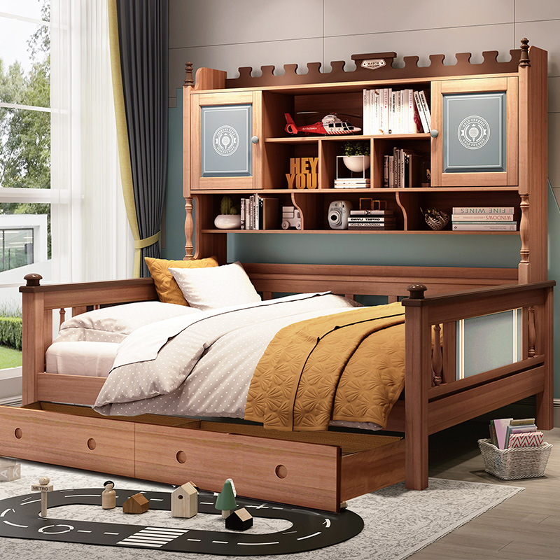 Full solid wood Children's bed wardrobe beds integrated small family custom made 1 5 m gold silk sandalwood Teen Bookshelf Bed
