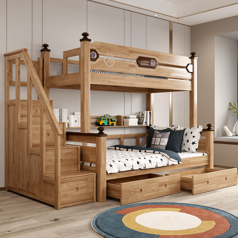 Children Double beds Double beds All solid wood Boys Two layers of primary and secondary beds multifunctional combined high and low bed Economy adults