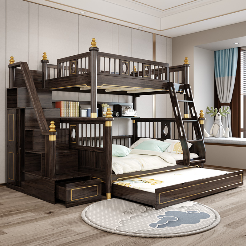 New Chinese-style all solid wood children's upper and lower bunk wooden bed boy two-story light luxury high and low child mother bed bunk bed multi-functional