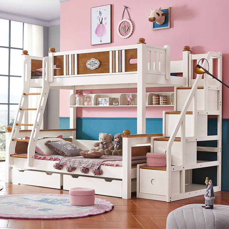 Nordic Children's Bed Boy Full Solid Wood High And Low Bed 1 2 m Storage High Box Combined Upper And Lower Bed Double Bed Double Bed