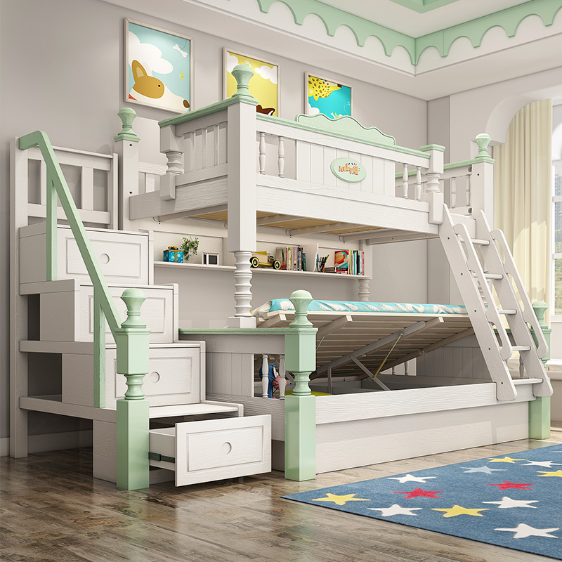 American high and low bed children's bed all solid wood upper and lower wooden bed bunk bed boy castle bed small fresh