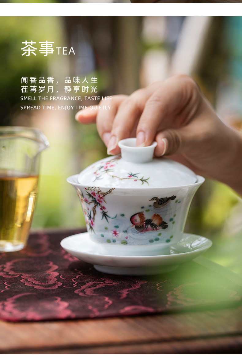 Mountain sound girlfriend tureen jingdezhen pure manual painting ceramic three tureen kung fu tea cups