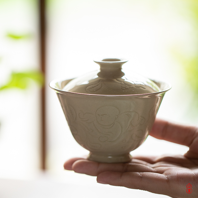 Sprawling up with camellia baby play tureen jingdezhen ceramic high - end 2 to make tea tureen single bowl bowl