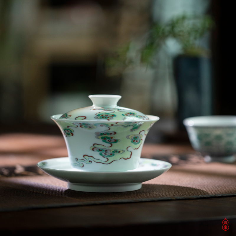 Qin Qiuyan bucket color xiangyun tureen 200 ml bowl tea bowl of jingdezhen ceramic kung fu tea set three tureen