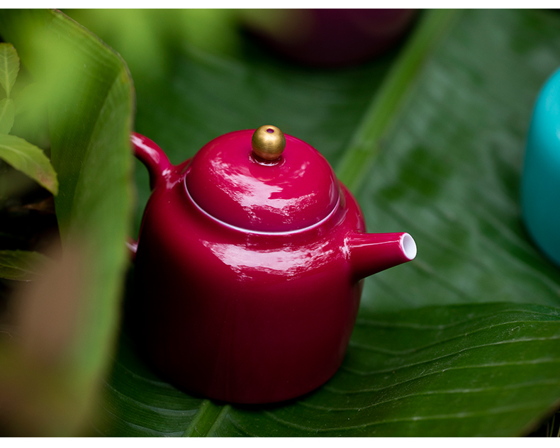 Carmine/rouge water ball hole, all hand single pot of jingdezhen ceramic kung fu tea tea set