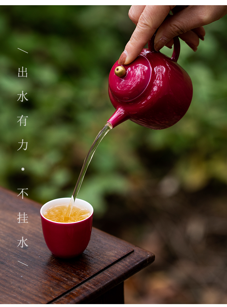 Carmine/rouge water ball hole, all hand single pot of jingdezhen ceramic kung fu tea tea set