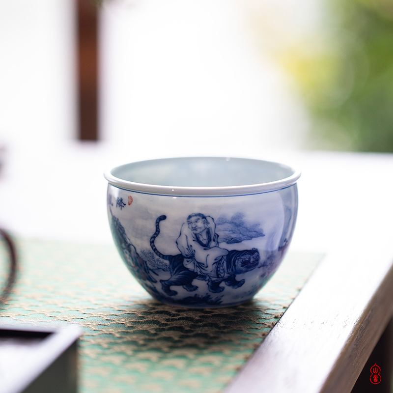 Hall of the main behind jiang xiang xiao bamboo up cylinder of jingdezhen blue and white master single hand - made ceramic cups cup