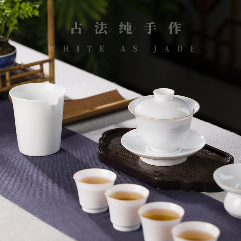 Mountain sound pure manual tureen jingdezhen porcelain cups kung fu tea bowl thin foetus three tureen suit