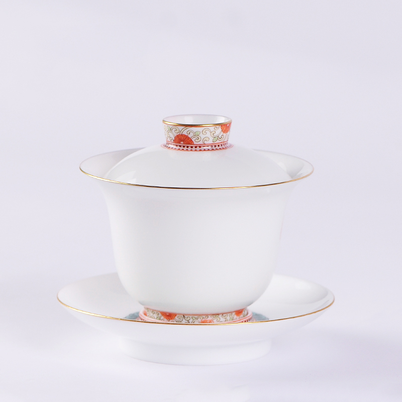 Mountain sound pure manual tureen large three cups to use with single pastel hand - made jingdezhen ceramic tea set white porcelain