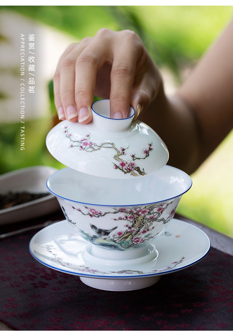 Mountain sound jingdezhen pure manual pastel hand three tureen only single ceramic harbinger of flowers and birds painting tureen tureen