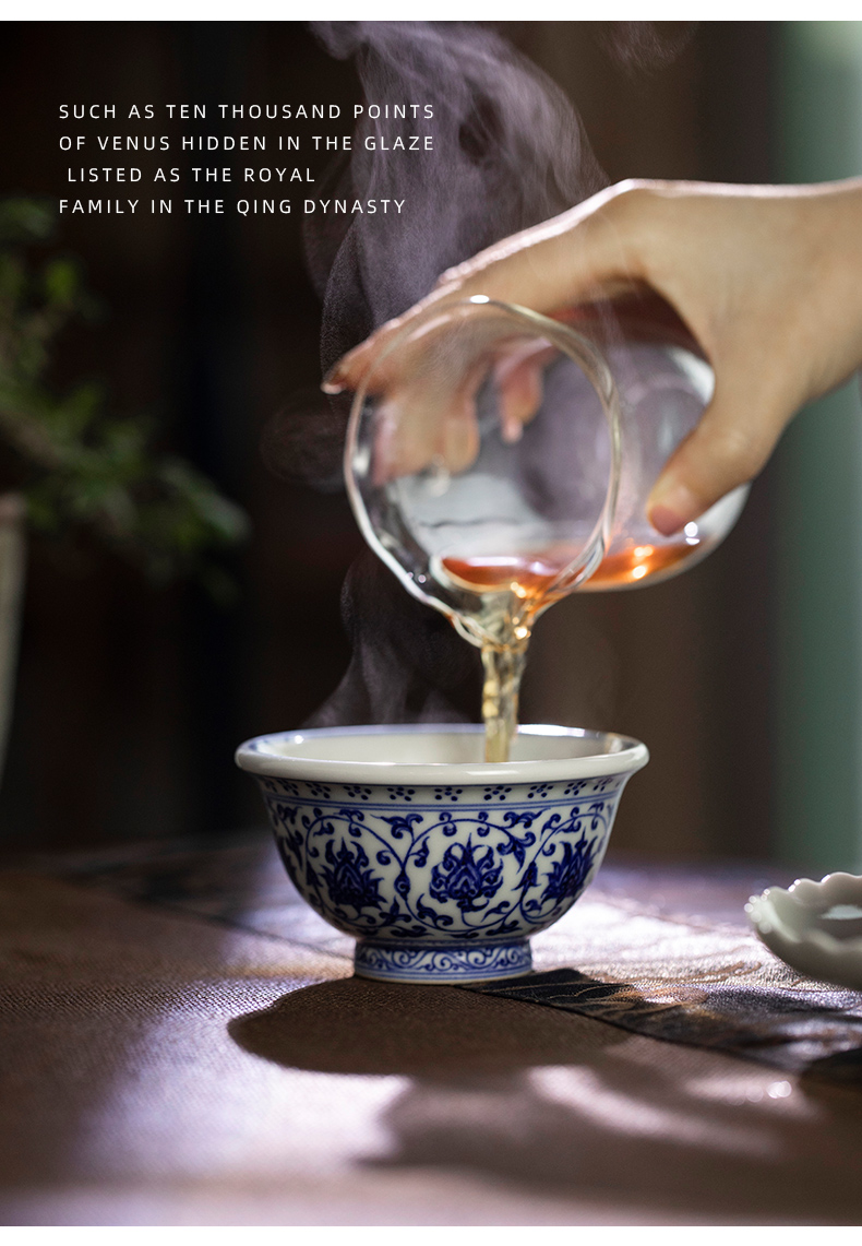 Mountain sound jingdezhen imitation hand cup a blue - and - white Ming yongle pressure than a capacity of 125 ml pure manual and the name of tea cups