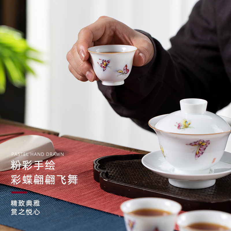 Dream butterfly suit box jingdezhen kung fu tea set suit tureen sample tea cup tea table home a whole set of gift boxes