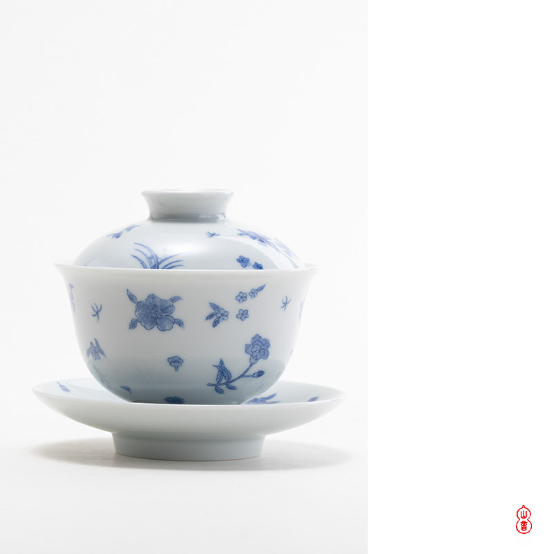 After the rain the rain fly dream tureen jingdezhen blue and white only three hand - made tureen single bowl tea bowl