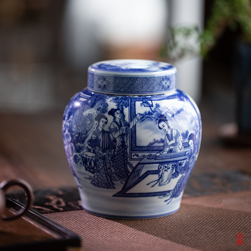 Art home benevolence ten beautiful blue and white double sealing ceramic tea pot lid caddy fixings jingdezhen blue and white porcelain