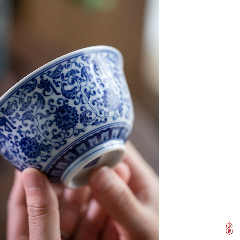 New arborist benevolence blue treasure phase tureen jingdezhen blue and white tea tureen three only hand - made ceramic bowl