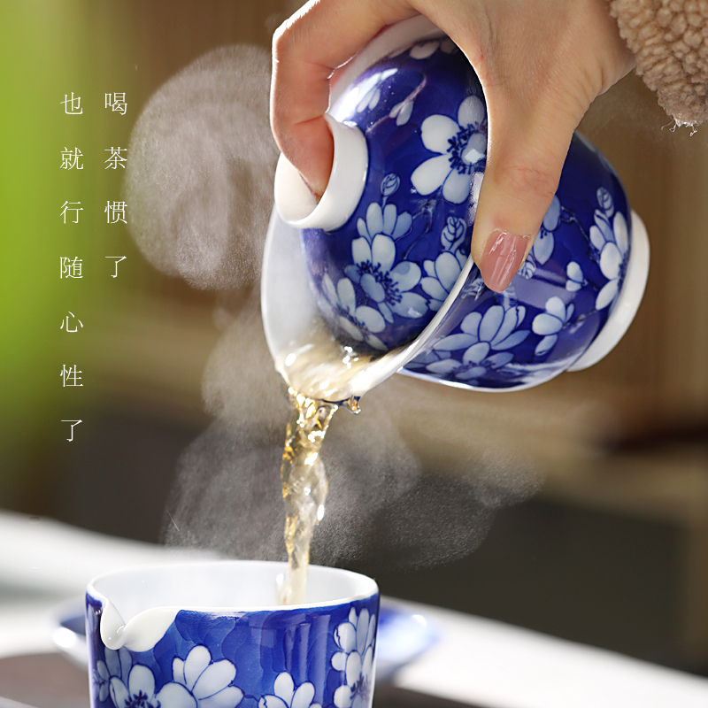 Pure manual hand - made porcelain tureen large tea cups three bowl jingdezhen ceramic tea thin body