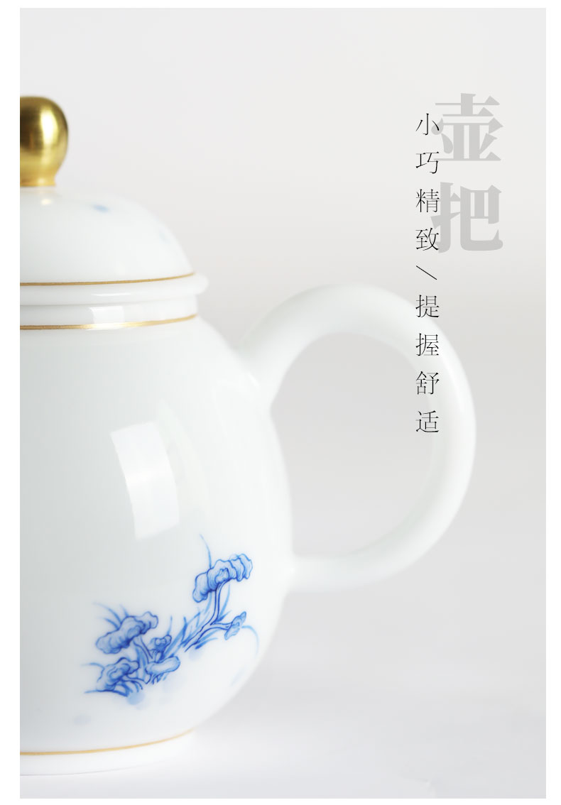 Mountain sound kung fu tea pot full manual single pot of ceramic hand - made gold jingdezhen blue and white porcelain tea set