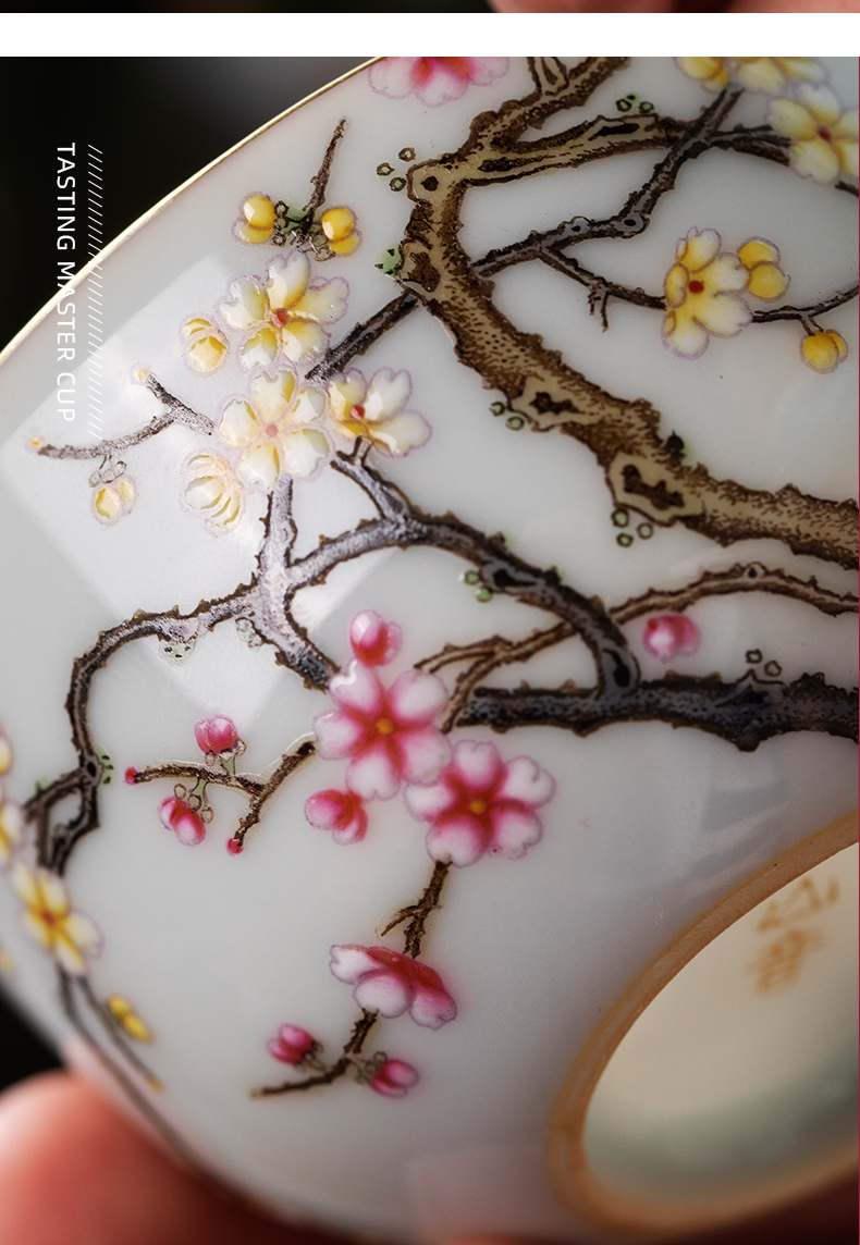 If mei masters cup archaize tire powder enamel hand - made name plum pure manual kung fu tea cup sample tea cup of jingdezhen ceramics