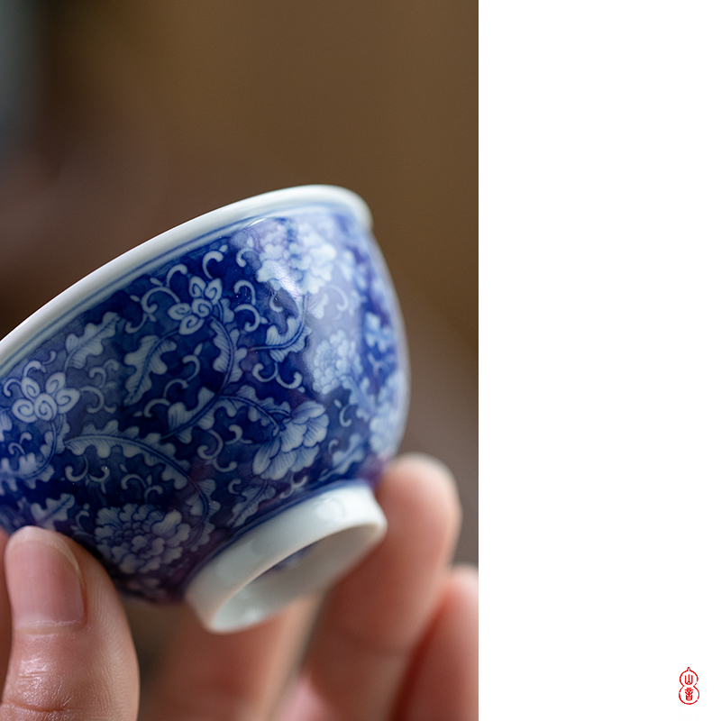 Arborist benevolence blue tie up branch land flower heart of jingdezhen porcelain ceramic cups master cup bowl