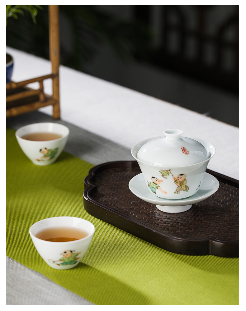 Rock sound tong qu trumpet tea tureen pastel hand - made three cups tureen jingdezhen high temperature ceramic tea set
