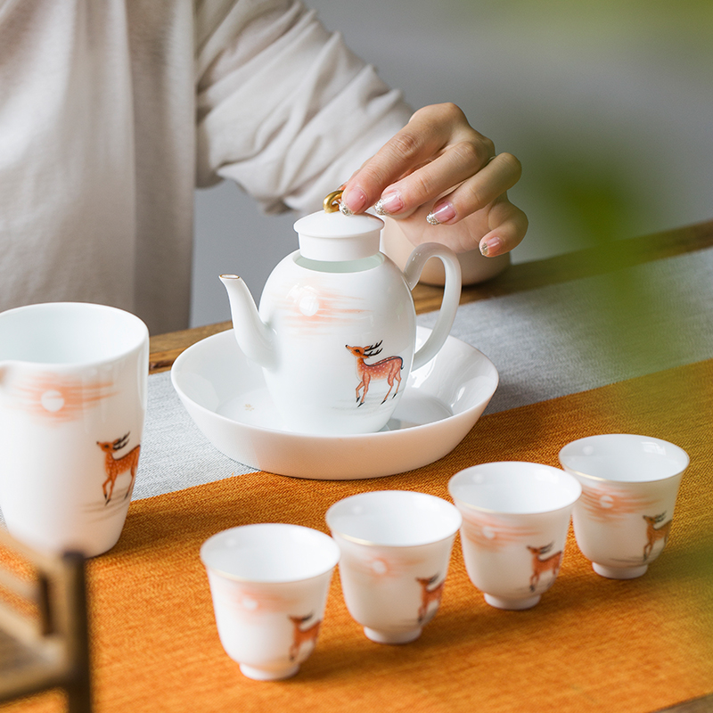 All the way there you kung fu ball hole, beauty tip hand - made ceramic teapot single pot fawn jingdezhen ceramic tea set