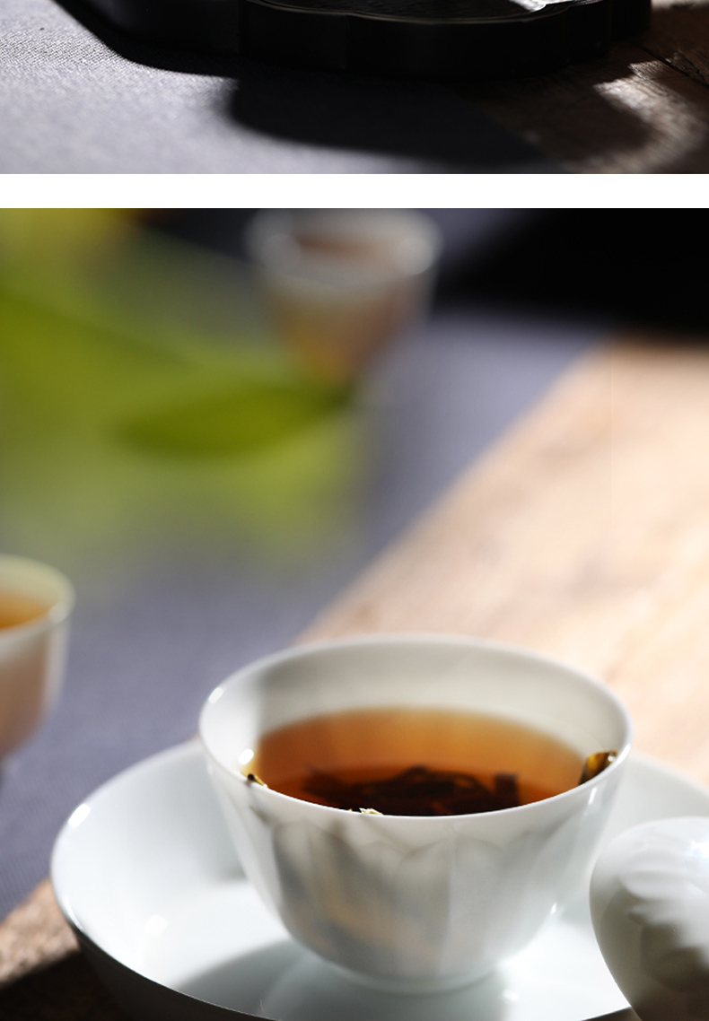 Embossed lotus pattern tureen tea bowl of white porcelain jingdezhen ceramics kung fu tea set to worship the bowl