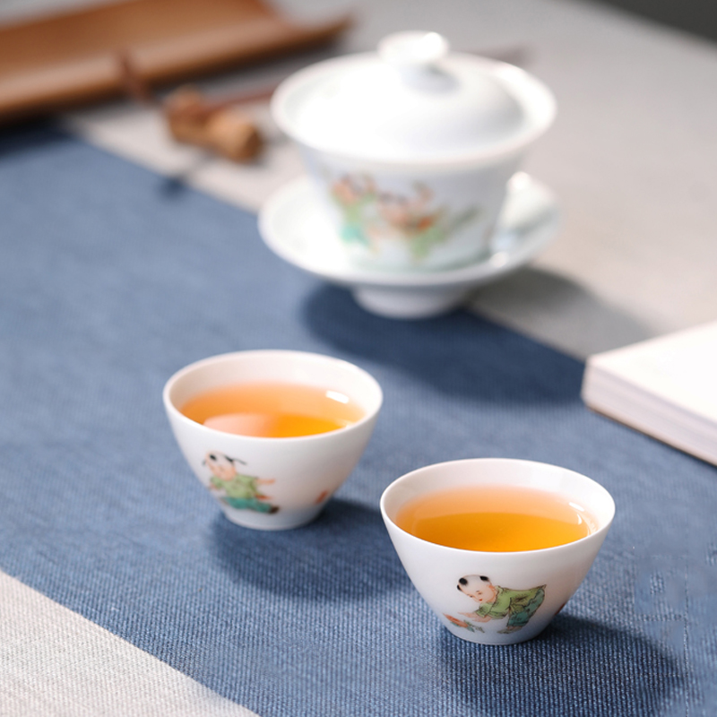 Mountain sound tong qu noggin kung fu tea sample tea cup pure manual hand - made pastel jingdezhen ceramic tea set
