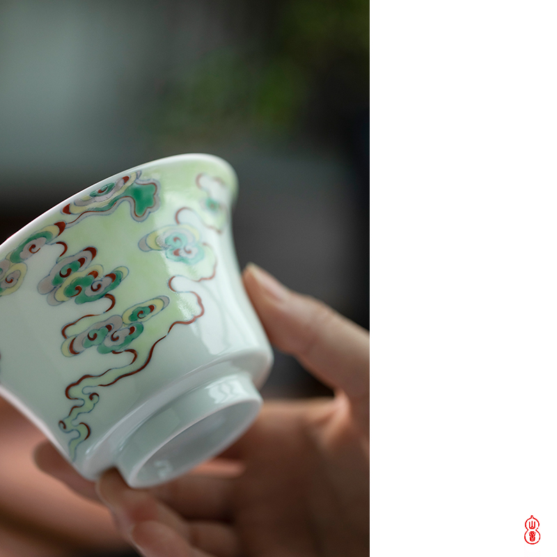 Qin Qiuyan bucket color xiangyun tureen 200 ml bowl tea bowl of jingdezhen ceramic kung fu tea set three tureen