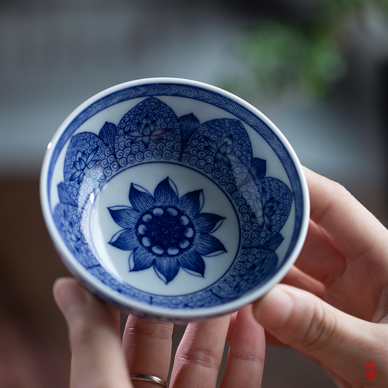 Art home benevolence blue new treasure phase pu - erh tea cup of jingdezhen hand - made porcelain master cup personal special tea cups