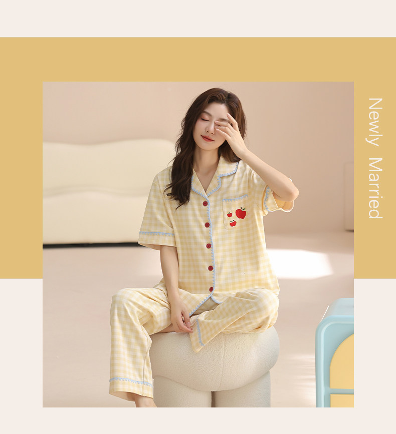 Летняя хлопковая пижама, хлопковые милые штаны, хлопковый высококлассный тонкий кардиган, комплект 